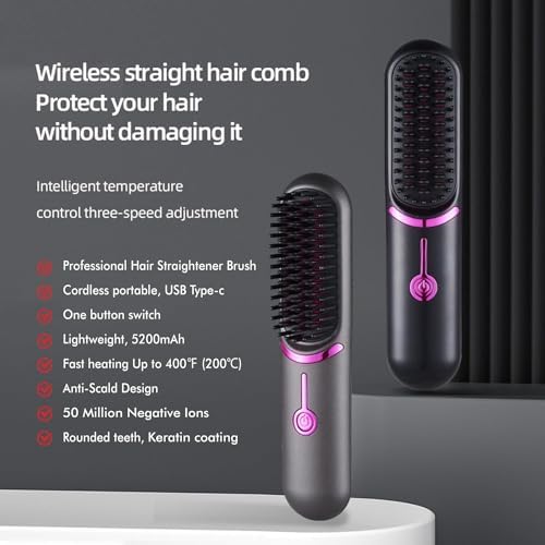 WIRELESS HAIR STRAIGHTENER BRUSH – FAST HEATING PORTABLE & PROFESSIONAL STYLING TOOL FOR WOMEN