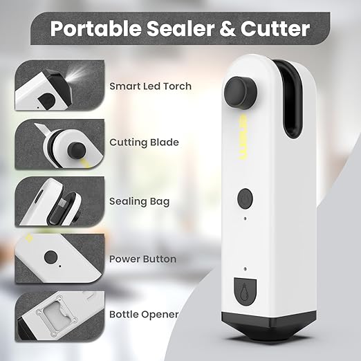 Enem 4-in-1 Mini Sealing Machine for Food Packets, with Cutter, Torch, Bottle Opener, Magnet, Full Customer Support from Enem, Portable Mini Sealing Machine, Packet Sealer Machine